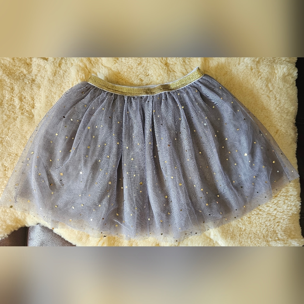 Elegant Gray Tulle Skirt with Gold Accents